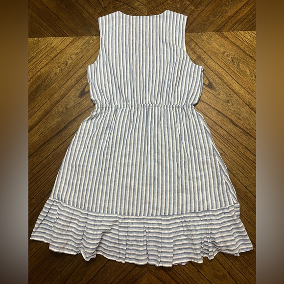 Draper James RSVP Blue & White Striped Ruffle Hem Sleeveless Linen Dress Medium - Picture 2 of 9